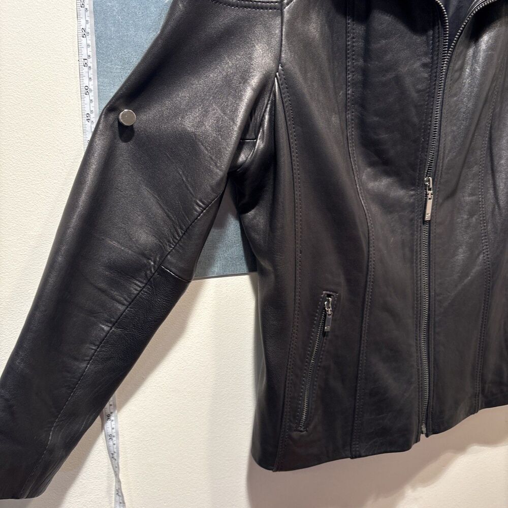 "Anne Klein Coat" Moto Jacket 2X Black 100% Leather Quilted Shoulders Full Zip - Picture 14 of 16